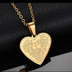 Our Father Lord's Prayer Heart Pendant Necklace